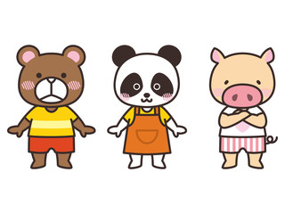 アニマルキャラクター　クマ、パンダ、ブタ