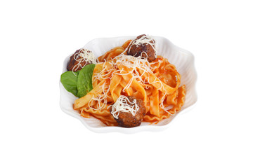  isolated top view spaghetti and meatballs