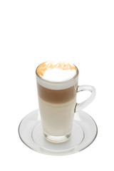 Hot coffee cappuccino latte art isolated on white background