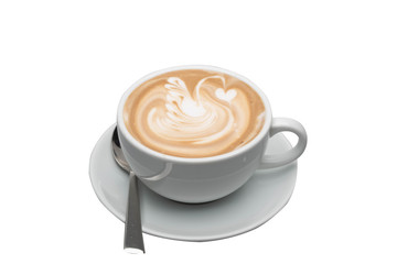 Hot coffee cappuccino latte art isolated on white background