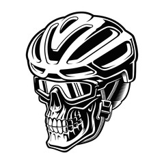 Vector illustration of a cyclist skull in helmet