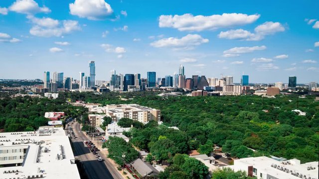 4K Aerial Austin Texas Time Skyline Lapse Hyperlapse South Lamar Afternoon