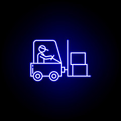 logistics loader line icon in blue neon style. Set of logistics illustration icons. Signs, symbols can be used for web, logo, mobile app, UI, UX