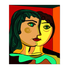 Colorful abstract background, cubism art style,couple of women