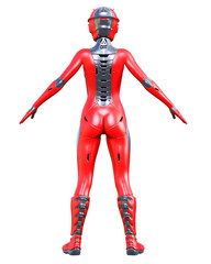 Robot woman. Red matte metal droid. Artificial Intelligence.