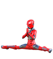 Robot woman. Red matte metal droid. Artificial Intelligence.