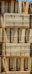 pile of empty fruit wooden boxes