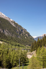 View of interesting streets and railway bridges in the Albula valley in the swiss alps