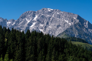 Scenic mountain view at Rossfeld Panorama Strasse Alpine pass road in Berchtesgaden National Park in Bavaria, Germany Europe in the summer of 2019