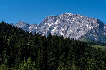 Scenic mountain view at Rossfeld Panorama Strasse Alpine pass road in Berchtesgaden National Park in Bavaria, Germany Europe in the summer of 2019