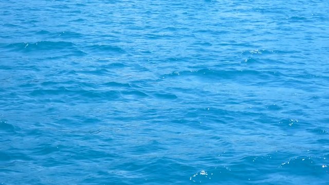 Sea water surface, view from moving boat. Small waves, sunny summer day. Natural background. Seamless loop