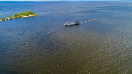 Aerial view of big fishing trawler 