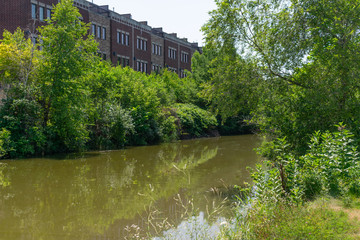 Canal in Lemont Illinois with Townhouses