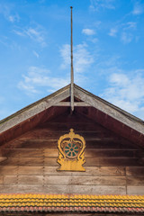 Thai style antique gable in Wat Rat Bamrung (Wat Ngon Kai) - Samut Sakhon, Thailand