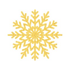 Set glitter snowflakes on white background with glowing lights. Golden sparks on a black backdrop. Kit for decorating festive greeting cards.