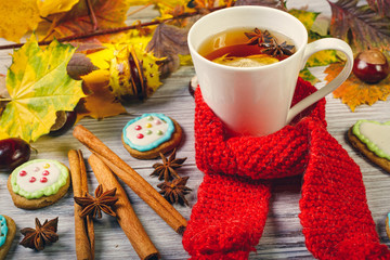Autumn tea party with glazed gingerbread