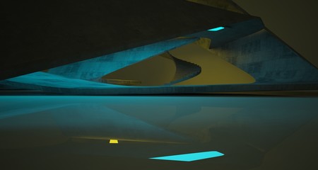 Fototapeta na wymiar Abstract architectural concrete smooth interior of a minimalist house with color gradient neon lighting. 3D illustration and rendering.