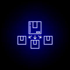 distribution parcels boxes line icon in blue neon style. Set of logistics illustration icons. Signs, symbols can be used for web, logo, mobile app, UI, UX