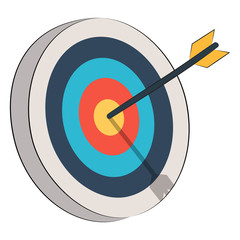 Target with an arrow flat icon concept market goal. Concept target market, audience, group, consumer. Bullseye or goal Isolated sign.