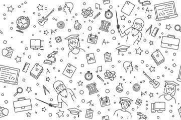 school welcome back pattern modern thin line icons