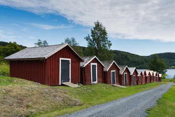 Fototapeta na wymiar Red Cottages in High Coast, Sweden