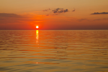 Bright sunset on the lake