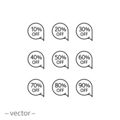 offer sale, promo tag, price label, sticker discount set icons, thin line symbols for web and mobile phone on white background - editable stroke vector illustration eps 10