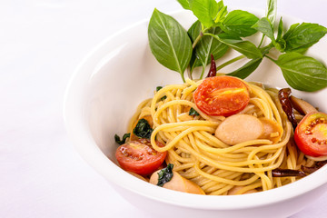 Spaghetti with sausage and chilli