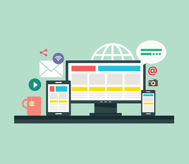 Vector illustration concept of social media. Creative flat design for web banner, marketing material, business presentation, online advertising.