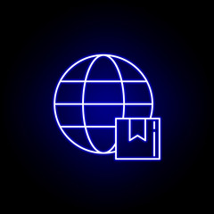 globe parcel line icon in blue neon style. Set of logistics illustration icons. Signs, symbols can be used for web, logo, mobile app, UI, UX