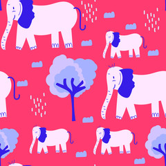 Vector Seamless childish pattern with cute elephants . Creative kids texture for fabric, wrapping, textile, wallpaper, apparel