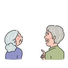 シニア　後ろ姿　見上げる　介護　認知症　イラスト