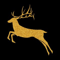 Shining golden snowflakes and snow. Merry Christmas card illustration on black background. Sparkling element with glitter texture