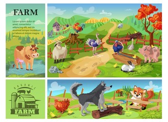 Cartoon Farm Animals Composition