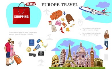 Fototapeta premium Colorful Travel to Europe Concept