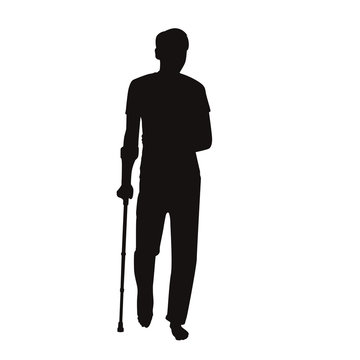 recommend clip art: Injured Man Walk On Crutches