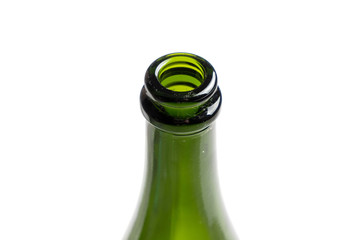 empty green neck bottle on a white background