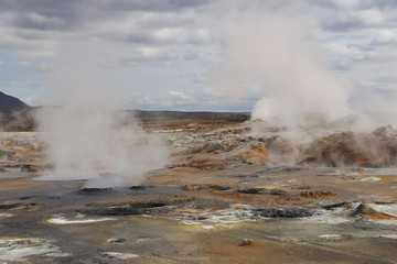 hot steam over geothermal plains 