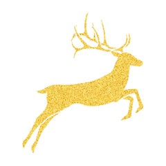 Shining golden snowflakes and snow. Merry Christmas card illustration on white background. Sparkling element with glitter texture