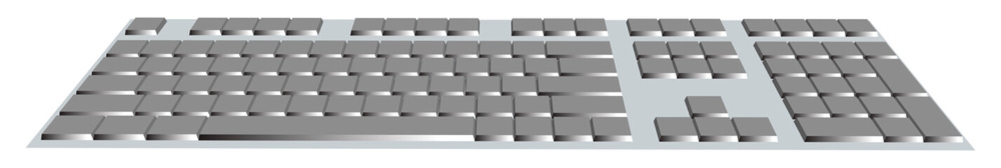 Computer keyboard with blank buttons, isolated on white,  isometric, in perspective. EPS10 vector illustration.