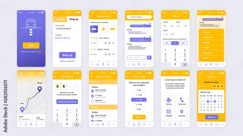 Poster Set of UI, UX, GUI screens Delivery app flat design template for mobile apps, responsive website wireframes. Web design UI kit. Delivery Dashboard.