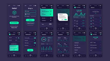 Set of UI, UX, GUI screens Cryptocurrency app flat design template for mobile apps, responsive website wireframes. Web design UI kit. Cryptocurrency Dashboard.