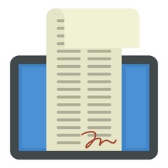 Digital signature on tablet icon. Flat illustration of digital signature on tablet vector icon for web design