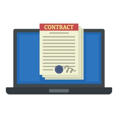 Laptop digital contract icon. Flat illustration of laptop digital contract vector icon for web design