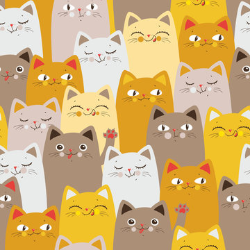 Yellow Cats. Cartoon seamless pattern. Vector EPS 10