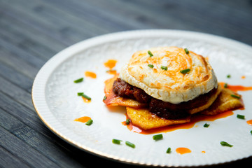 Goat cheese with sobrasada. Tapas spain.