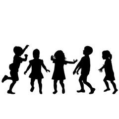 Fototapeta na wymiar Children silhouettes playing on white background