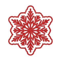 Shining red snowflakes and snow. Merry Christmas card illustration on white background. Sparkling element with glitter texture