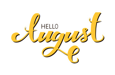 Hello August lettering phrase with yellow color inside