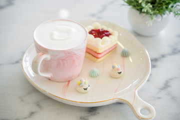 Strawberry Cheese Cake and a cup of coffee.